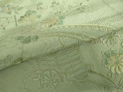 平和屋着物▽訪問着　単衣　中国三大刺繍　スワトウ刺繍　汕頭刺繍　松竹梅風景文　正絹　逸品　AABI7259cs