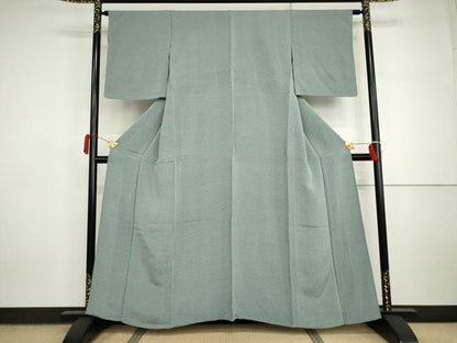 平和屋着物▽上質な色無地　単衣　水浅葱色　鬼しぼ縮緬　正絹　逸品　AABI7267cs
