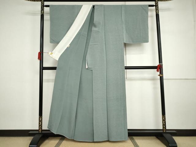 平和屋着物▽上質な色無地　単衣　水浅葱色　鬼しぼ縮緬　正絹　逸品　AABI7267cs