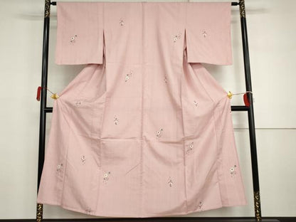 平和屋着物▽上質な紬　単衣　絞り　草花文　正絹　逸品　AABI7268cs
