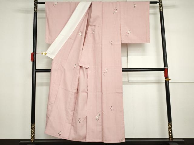 平和屋着物▽上質な紬　単衣　絞り　草花文　正絹　逸品　AABI7268cs