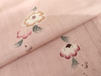 平和屋着物▽上質な紬　単衣　絞り　草花文　正絹　逸品　AABI7268cs