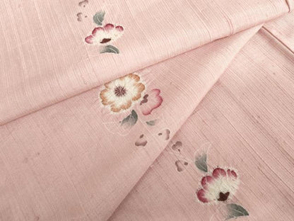 平和屋着物▽上質な紬　単衣　絞り　草花文　正絹　逸品　AABI7268cs