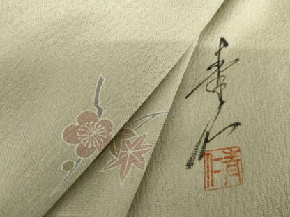 平和屋着物▽友禅作家の巨匠　浅井青仁　小紋　単衣　松竹梅吹寄せ花文　正絹　逸品　AABI7269cs