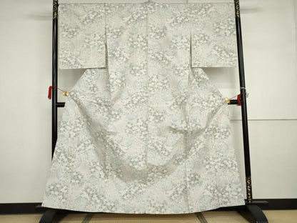平和屋着物▽本場大島紬　単衣　白大島　枝花文　正絹　逸品　AABI7270cs