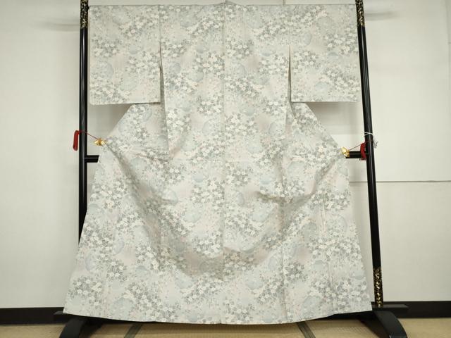 平和屋着物▽本場大島紬　単衣　白大島　枝花文　正絹　逸品　AABI7270cs