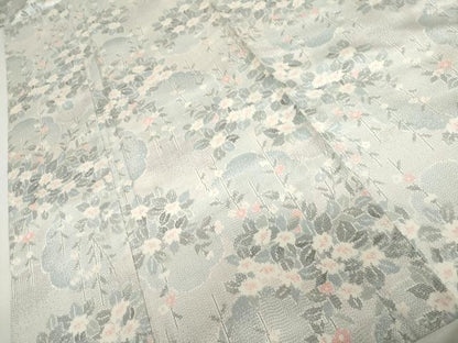 平和屋着物▽本場大島紬　単衣　白大島　枝花文　正絹　逸品　AABI7270cs