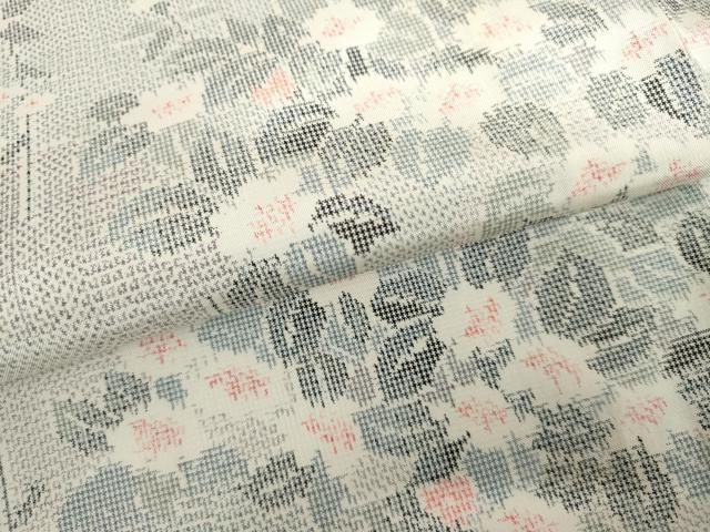 平和屋着物▽本場大島紬　単衣　白大島　枝花文　正絹　逸品　AABI7270cs