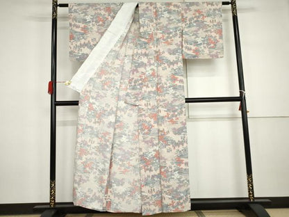 平和屋着物▽上質な小紋　単衣　人物風景文　正絹　逸品　AABI7272cs