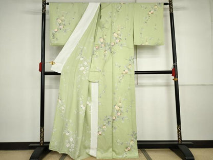 平和屋着物▽上質な小紋　単衣　枝花文　金彩　正絹　逸品　AABI7273cs