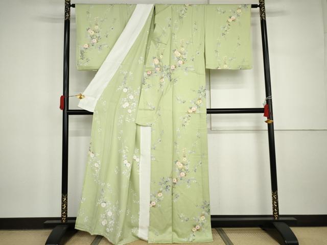 平和屋着物▽上質な小紋　単衣　枝花文　金彩　正絹　逸品　AABI7273cs