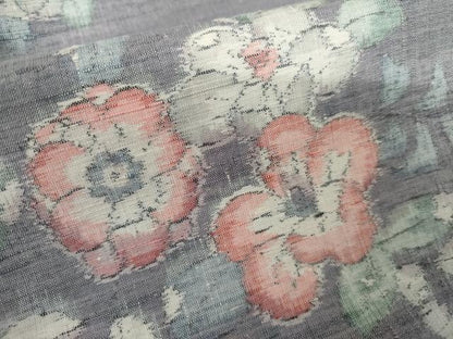 平和屋着物▽上質な紬　単衣　草花文　正絹　逸品　AABI7274cs
