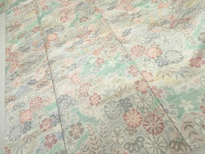 平和屋着物▽上質な紬　単衣　松竹梅文　正絹　逸品　AABI7275cs