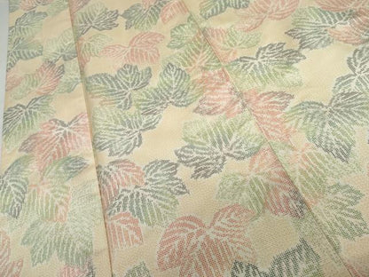 平和屋着物▽上質な紬　単衣　葉尽くし　正絹　逸品　AABI7276cs