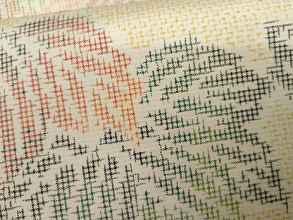 平和屋着物▽上質な紬　単衣　葉尽くし　正絹　逸品　AABI7276cs