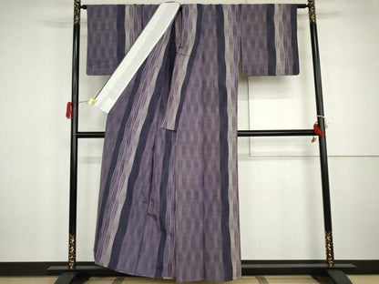 平和屋着物▽上質な紬　単衣　刺繍　刺し子　立涌文　正絹　逸品　未使用　AABI7277cs