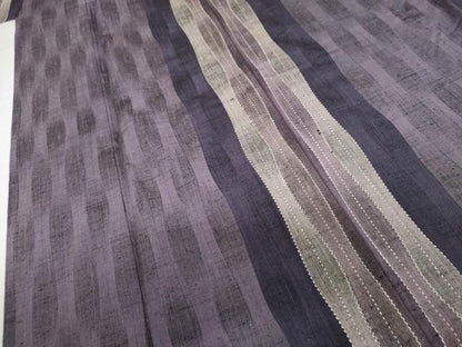 平和屋着物▽上質な紬　単衣　刺繍　刺し子　立涌文　正絹　逸品　未使用　AABI7277cs