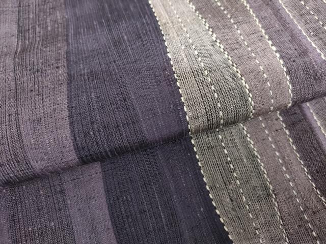 平和屋着物▽上質な紬　単衣　刺繍　刺し子　立涌文　正絹　逸品　未使用　AABI7277cs