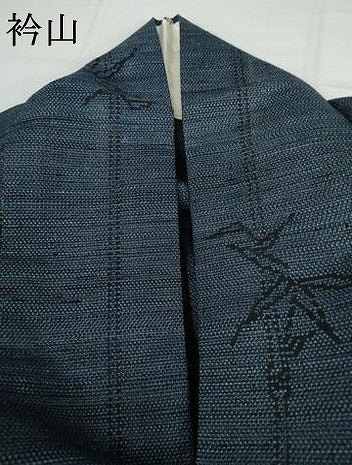 平和屋着物▽ゆきやま紬　単衣　笹竹文　反端付き　正絹　逸品　AABI7281cs