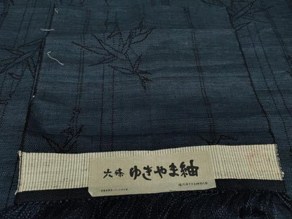 平和屋着物▽ゆきやま紬　単衣　笹竹文　反端付き　正絹　逸品　AABI7281cs