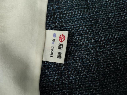 平和屋着物▽ゆきやま紬　単衣　笹竹文　反端付き　正絹　逸品　AABI7281cs