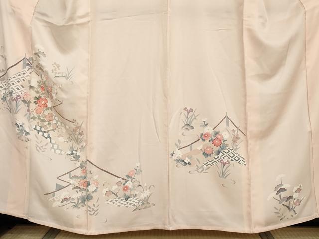 平和屋着物▽訪問着　単衣　友禅　吉祥梅松文　正絹　逸品　AABI7287cs