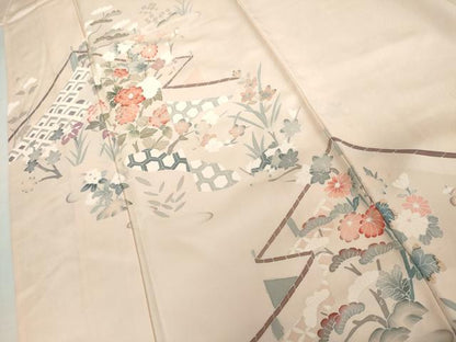 平和屋着物▽訪問着　単衣　友禅　吉祥梅松文　正絹　逸品　AABI7287cs