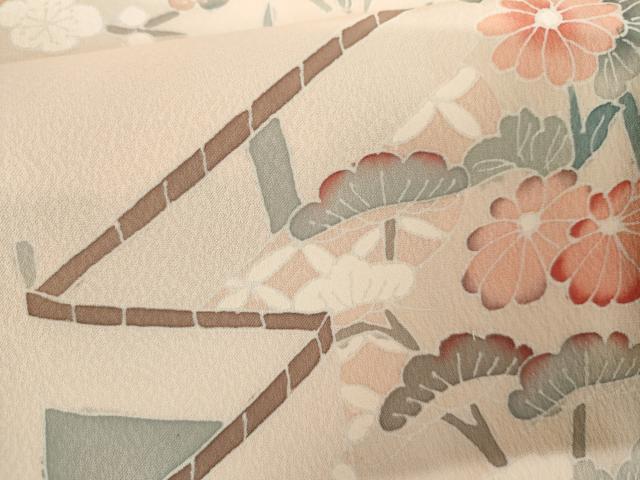 平和屋着物▽訪問着　単衣　友禅　吉祥梅松文　正絹　逸品　AABI7287cs