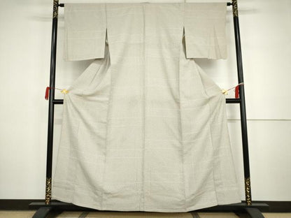 平和屋着物▽本塩沢　単衣　110亀甲　横段文　正絹　逸品　AABI7288cs