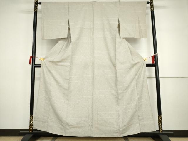 平和屋着物▽本塩沢　単衣　110亀甲　横段文　正絹　逸品　AABI7288cs