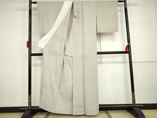 平和屋着物▽本塩沢　単衣　110亀甲　横段文　正絹　逸品　AABI7288cs