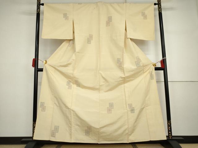 平和屋着物▽上質な紬　単衣　色紙重ね文　正絹　逸品　AABI7290cs