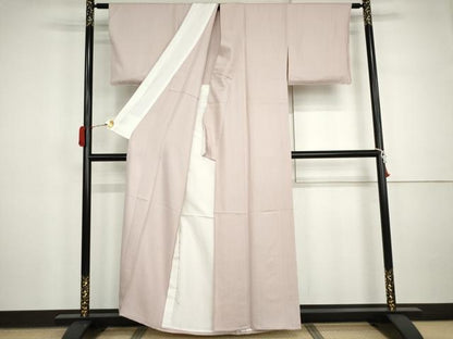 平和屋着物▽上質な色無地　単衣　檜垣地紋　紅藤色　正絹　逸品　AABI7292cs