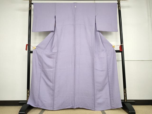 平和屋着物▽上質な色無地　単衣　舞桜地紋　無地紫色　正絹　逸品　AABI7293cs