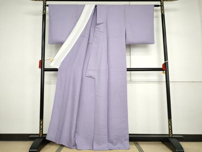 平和屋着物▽上質な色無地　単衣　舞桜地紋　無地紫色　正絹　逸品　AABI7293cs