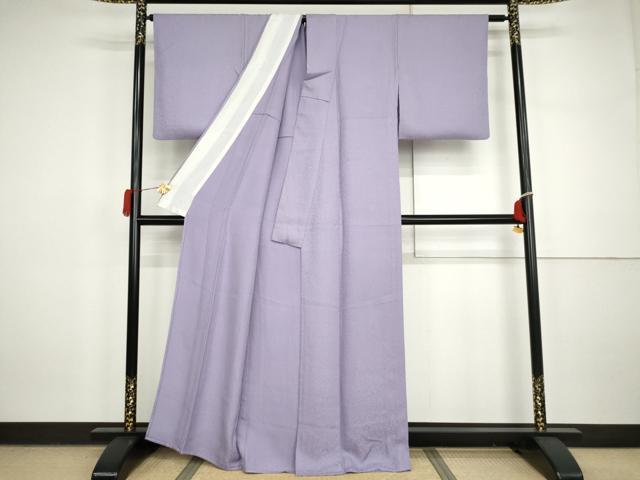 平和屋着物▽上質な色無地　単衣　舞桜地紋　無地紫色　正絹　逸品　AABI7293cs