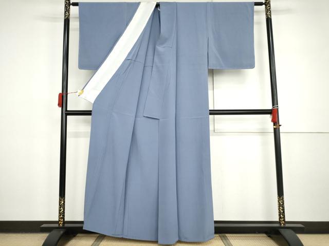 平和屋着物▽上質な色無地　単衣　青藤色　みやびちりめん　反端付き　正絹　逸品　未使用　AABI7295cs