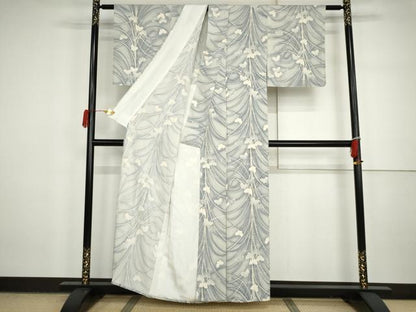 平和屋着物▽上質な小紋　単衣　舞蝶文　暈し染め　正絹　逸品　未使用　AABI7296cs