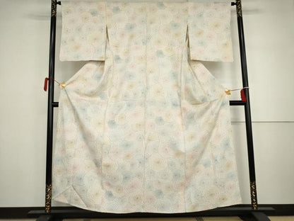 平和屋着物▽上質な小紋　単衣　菊尽くし　正絹　逸品　AABI7298cs