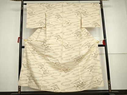 平和屋着物▽上質な紬　単衣　飛鶴流水文　正絹　逸品　AABI7299cs