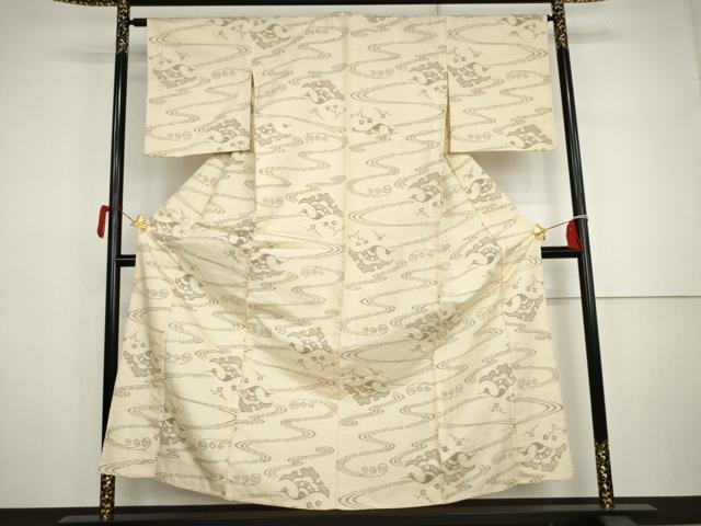 平和屋着物▽上質な紬　単衣　飛鶴流水文　正絹　逸品　AABI7299cs