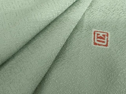 平和屋着物▽京加賀友禅　百貫達雄監修　色無地　単衣　紋意匠　錆青磁色　正絹　逸品　AABI7302cs