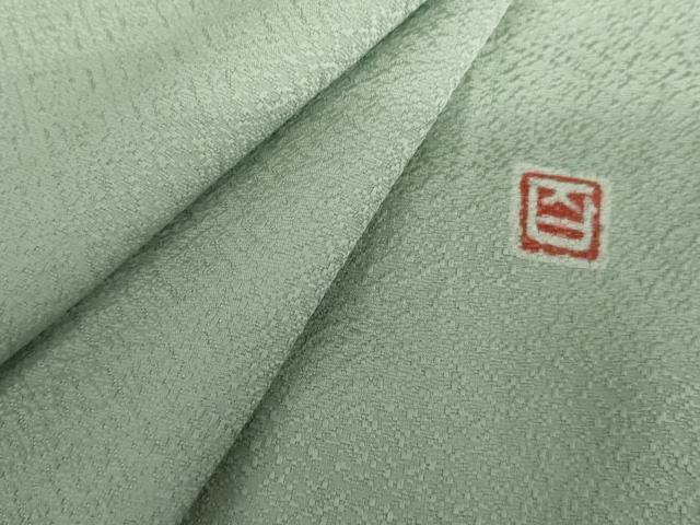 平和屋着物▽京加賀友禅　百貫達雄監修　色無地　単衣　紋意匠　錆青磁色　正絹　逸品　AABI7302cs