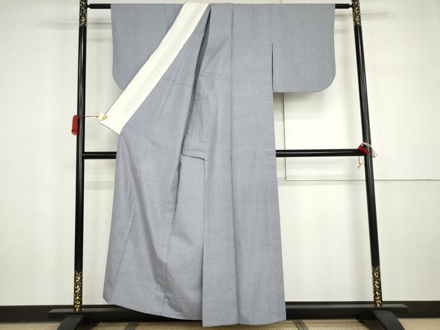 平和屋着物▽本場結城紬　重要無形文化財　単衣　色無地　藤紫色　正絹　逸品　AABI7303cs