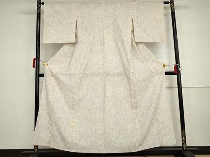 平和屋着物▽本塩沢　単衣　人物花唐草文　正絹　逸品　AABI7304cs
