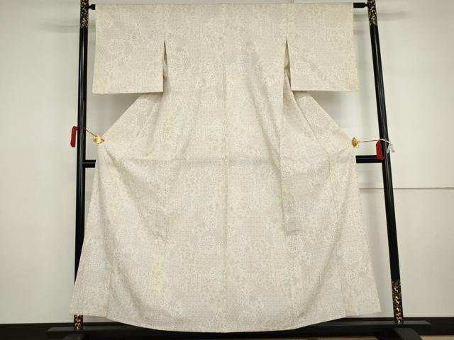 平和屋着物▽本塩沢　単衣　人物花唐草文　正絹　逸品　AABI7304cs