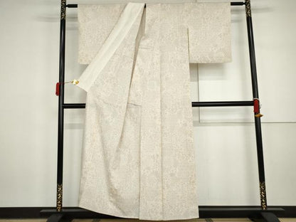 平和屋着物▽本塩沢　単衣　人物花唐草文　正絹　逸品　AABI7304cs