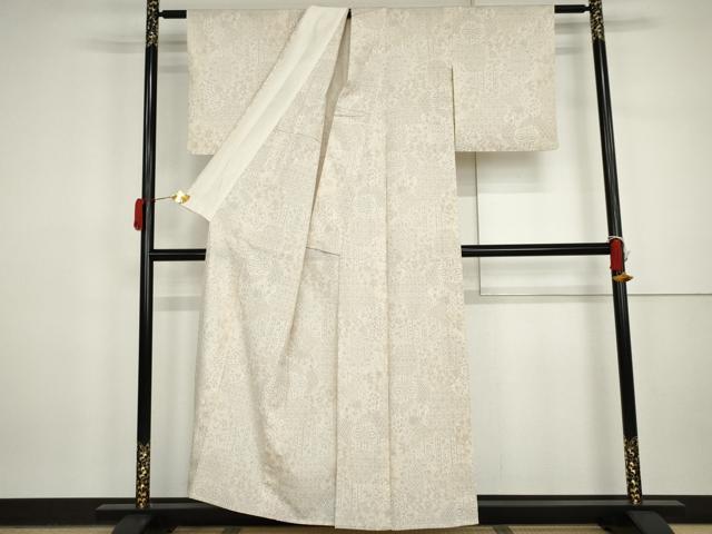 平和屋着物▽本塩沢　単衣　人物花唐草文　正絹　逸品　AABI7304cs