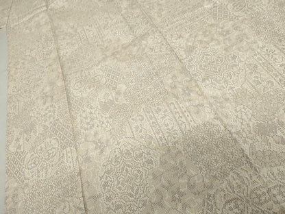 平和屋着物▽本塩沢　単衣　人物花唐草文　正絹　逸品　AABI7304cs
