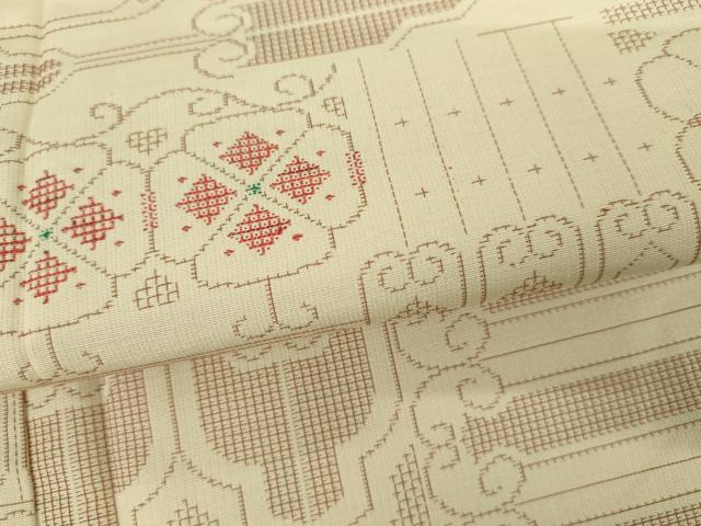 平和屋着物▽上質な紬　単衣　幾何学花文　正絹　逸品　AABI7305cs